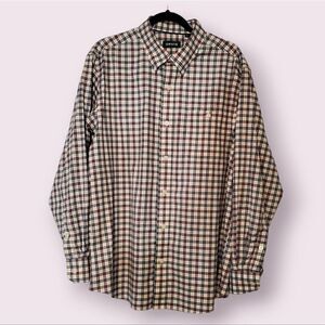 Orvis Button Down Long Sleeve Shirt w/ Front Pocket Men's Large Ivory Base Plaid